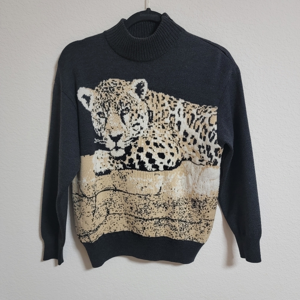 St John's 90's Knit Cheetah Mock Neck Sweater